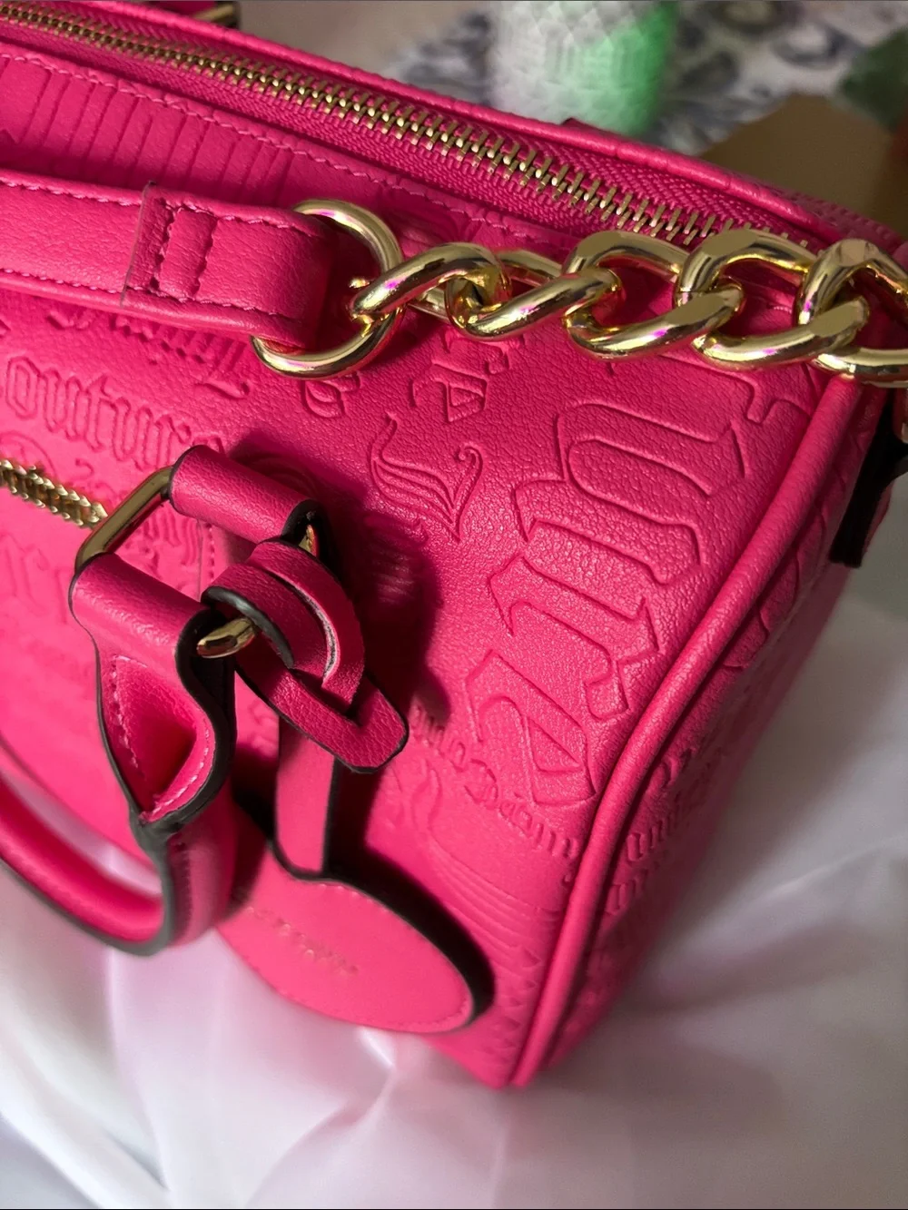 Juicy Couture Bright Pink Embossed Satchel with Heart Tag
